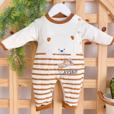 Macacão Trape Zape- Avião e Ursinho - Off White e Ferrugem